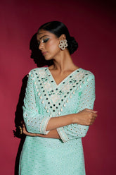Mint Mirror Handwork Kurta Set